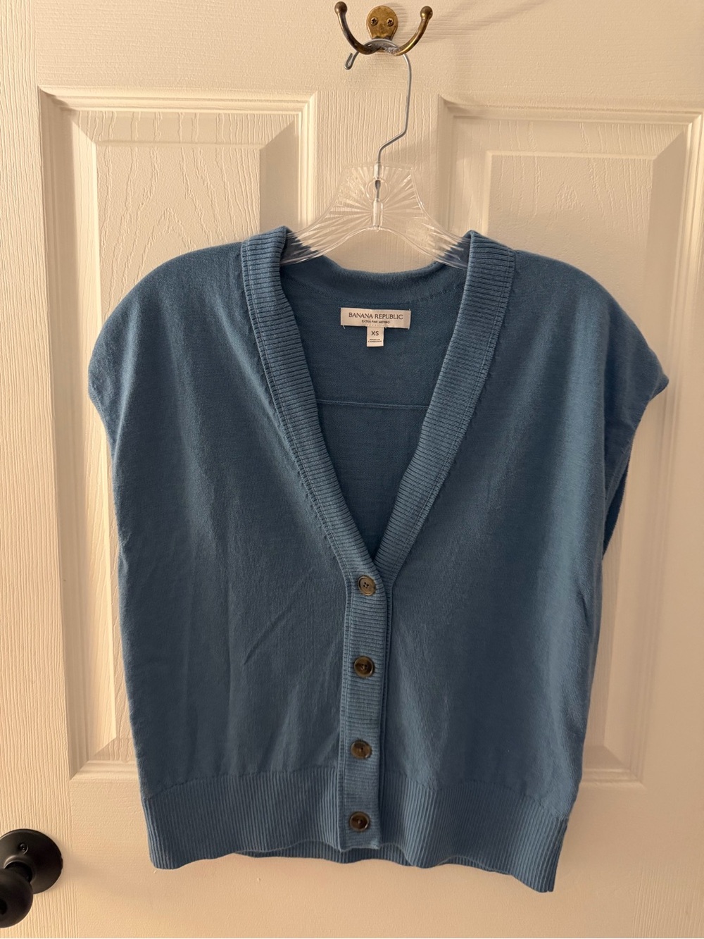 Banana Republic Dusty Blue Button-Front V-Neck Sweater Vest